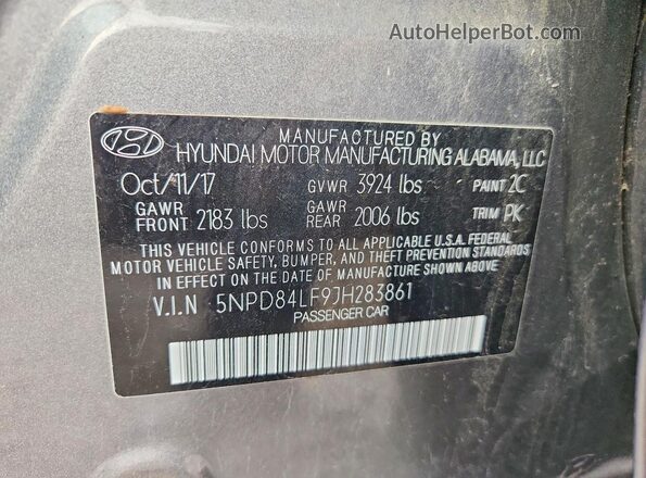 5NPD84LF9JH283861 2018 HYUNDAI ELANTRA Gray Вид підкапотного простору