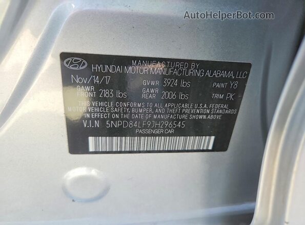 5NPD84LF9JH296545 2018 HYUNDAI ELANTRA Silver Vista del compartimento del motor