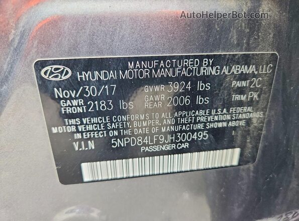 5NPD84LF9JH300495 2018 HYUNDAI ELANTRA Gray ძრავის განყოფილების ხედი