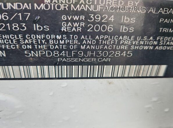 5NPD84LF9JH302845 2018 HYUNDAI ELANTRA White Engine compartment view