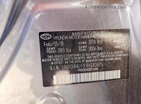 5NPD84LF9JH320875 2018 HYUNDAI ELANTRA Charcoal Widok komory silnika