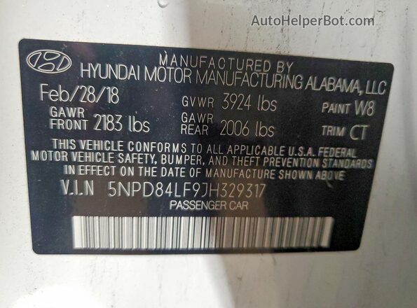 5NPD84LF9JH329317 2018 HYUNDAI ELANTRA White Engine compartment view