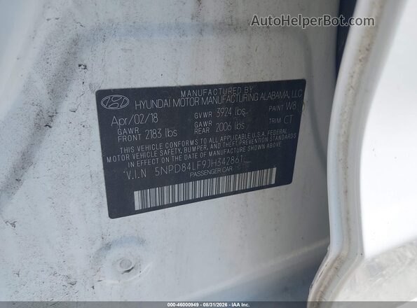 5NPD84LF9JH342861 2018 HYUNDAI ELANTRA White ძრავის განყოფილების ხედი