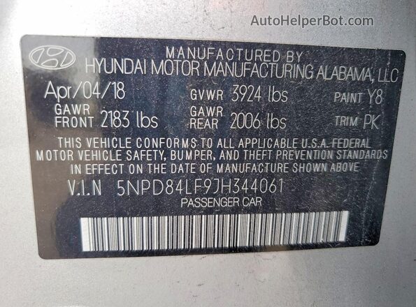 5NPD84LF9JH344061 2018 HYUNDAI ELANTRA Silver ძრავის განყოფილების ხედი