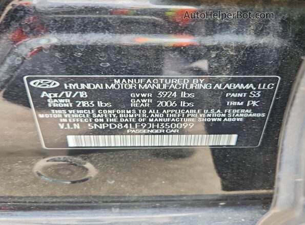 5NPD84LF9JH350099 2018 HYUNDAI ELANTRA Black Շարժիչի բաժամունքի տեսք