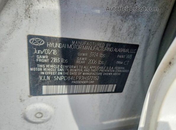5NPD84LF9JH372152 2018 HYUNDAI ELANTRA White ძრავის განყოფილების ხედი