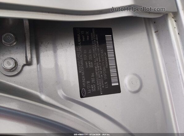 5NPD84LF9JH390487 2018 HYUNDAI ELANTRA Silver Вид підкапотного простору