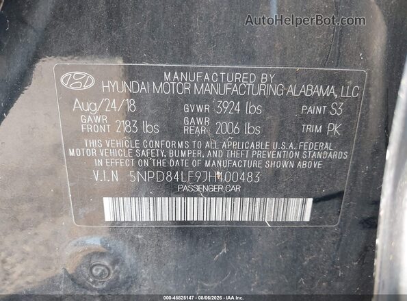 5NPD84LF9JH400483 2018 HYUNDAI ELANTRA Black Շարժիչի բաժամունքի տեսք