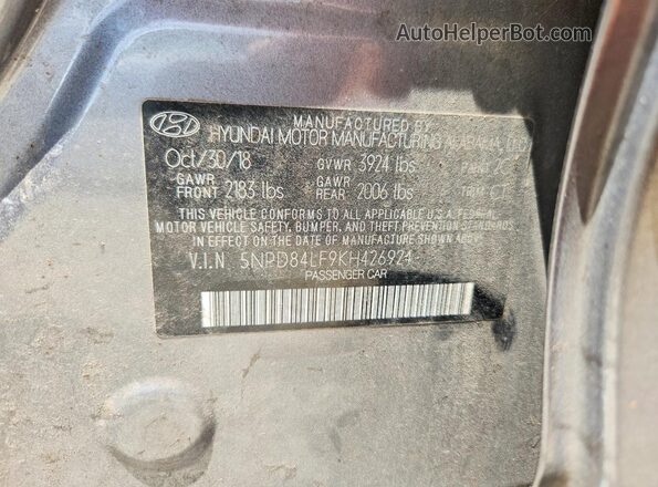 5NPD84LF9KH426924 2019 HYUNDAI ELANTRA Charcoal Շարժիչի բաժամունքի տեսք