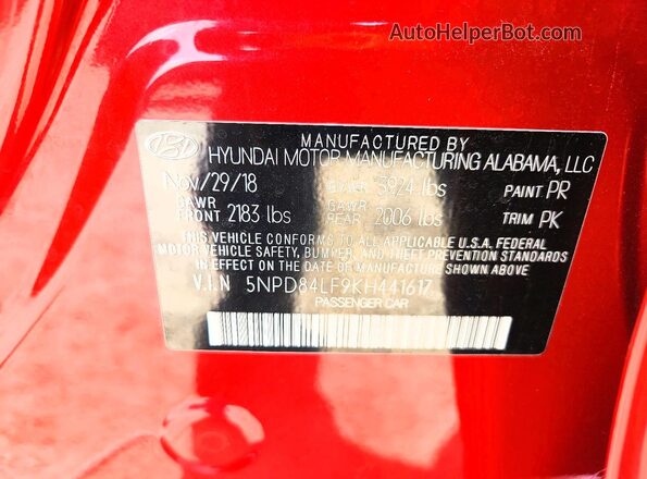 5NPD84LF9KH441617 2019 HYUNDAI ELANTRA Red Engine compartment view