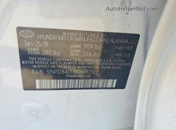 5NPD84LF9KH462323 2019 HYUNDAI ELANTRA White Շարժիչի բաժամունքի տեսք