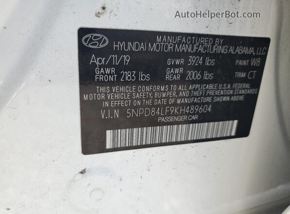 5NPD84LF9KH489604 2019 HYUNDAI ELANTRA White Вид підкапотного простору