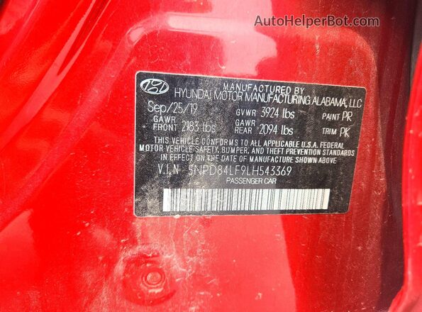 5NPD84LF9LH543369 2020 HYUNDAI ELANTRA Red Շարժիչի բաժամունքի տեսք
