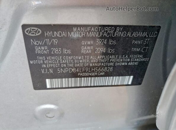 5NPD84LF9LH566828 2020 HYUNDAI ELANTRA Silver Շարժիչի բաժամունքի տեսք