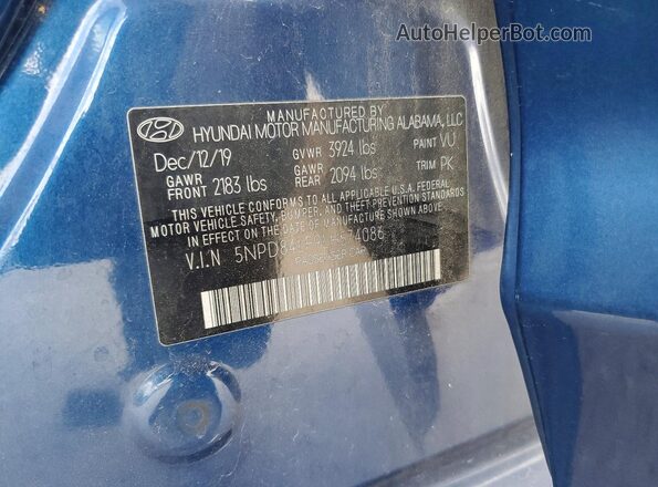 5NPD84LF9LH574086 2020 HYUNDAI ELANTRA Blue VIN կոդի պիտակի տեսք