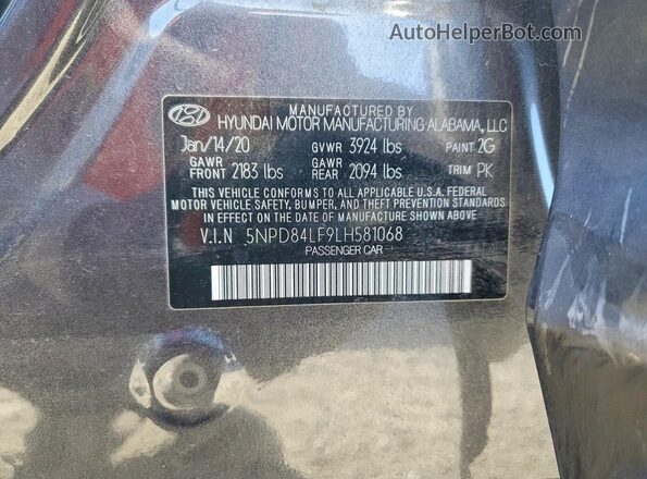 5NPD84LF9LH581068 2020 HYUNDAI ELANTRA Black ძრავის განყოფილების ხედი