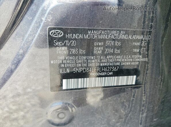 5NPD84LF9LH627367 2020 HYUNDAI ELANTRA Синий Вид подкапотного пространства