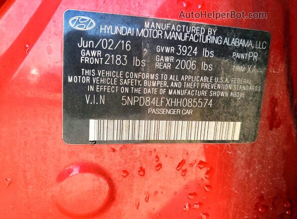 5NPD84LFXHH085574 2017 HYUNDAI ELANTRA Red Widok komory silnika