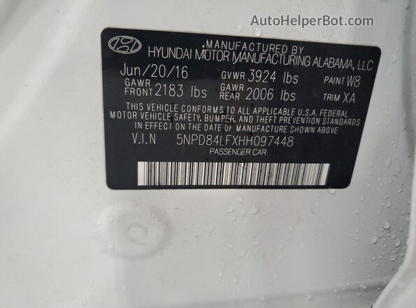 5NPD84LFXHH097448 2017 HYUNDAI ELANTRA White VIN sticker view