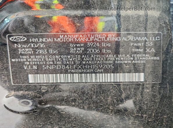 5NPD84LFXHH159205 2017 HYUNDAI ELANTRA Black Շարժիչի բաժամունքի տեսք