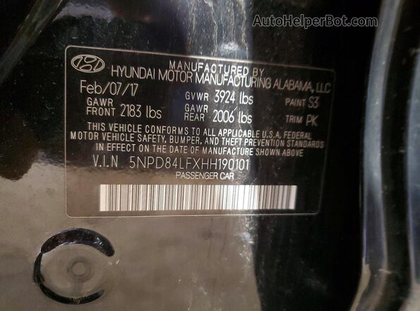 5NPD84LFXHH190101 2017 HYUNDAI ELANTRA Black Vista de la etiqueta del VIN