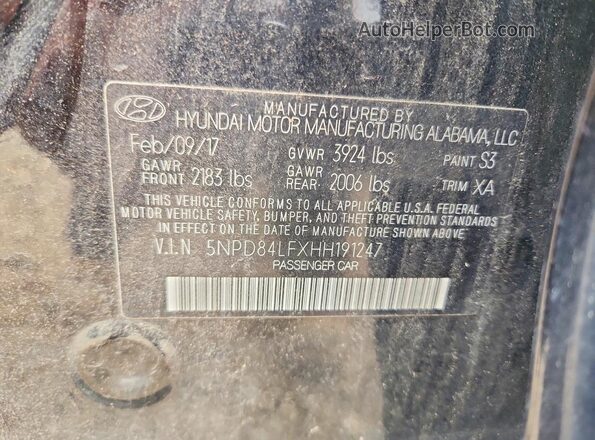 5NPD84LFXHH191247 2017 HYUNDAI ELANTRA Black VIN sticker view