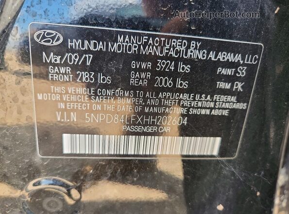 5NPD84LFXHH202604 2017 HYUNDAI ELANTRA Black ძრავის განყოფილების ხედი