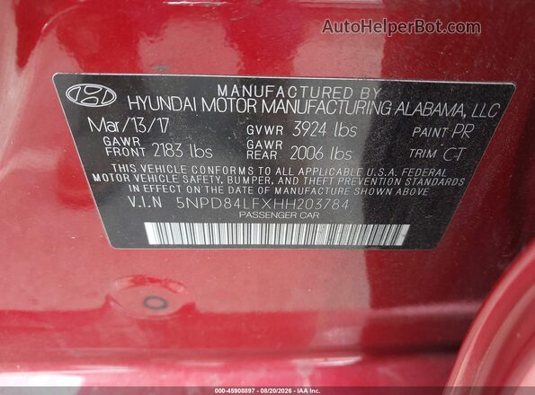 5NPD84LFXHH203784 2017 HYUNDAI ELANTRA Red Vista del compartimento del motor