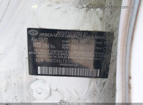 5NPD84LFXJH213382 2018 HYUNDAI ELANTRA White Engine compartment view