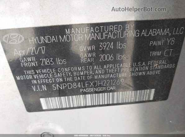 5NPD84LFXJH221269 2018 HYUNDAI ELANTRA Silver Engine compartment view
