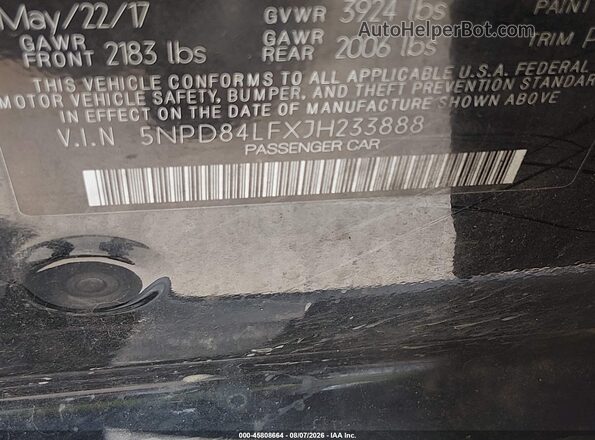 5NPD84LFXJH233888 2018 HYUNDAI ELANTRA Black Вид підкапотного простору
