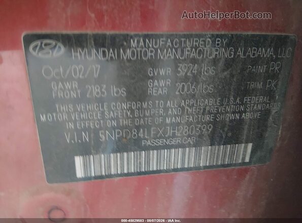 5NPD84LFXJH280399 2018 HYUNDAI ELANTRA Красный Вид подкапотного пространства