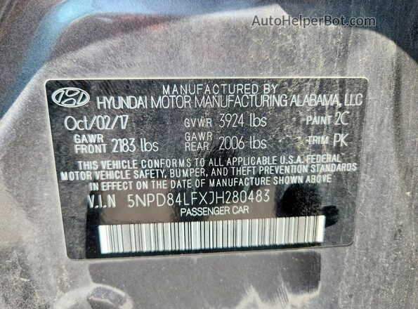 5NPD84LFXJH280483 2018 HYUNDAI ELANTRA Blue Widok naklejki z numerem VIN