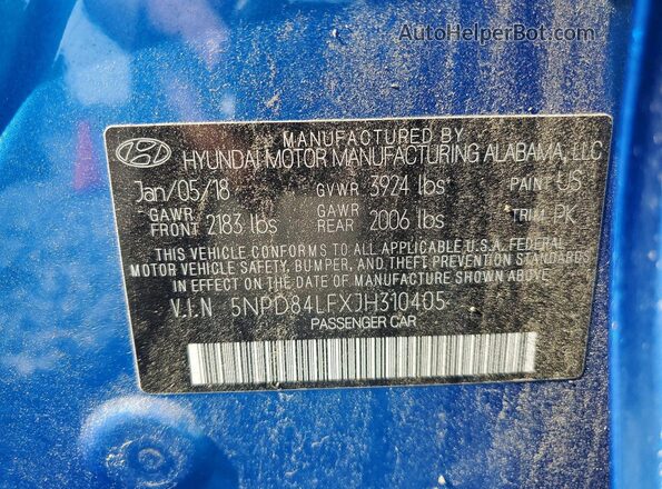 5NPD84LFXJH310405 2018 HYUNDAI ELANTRA Blue Widok komory silnika