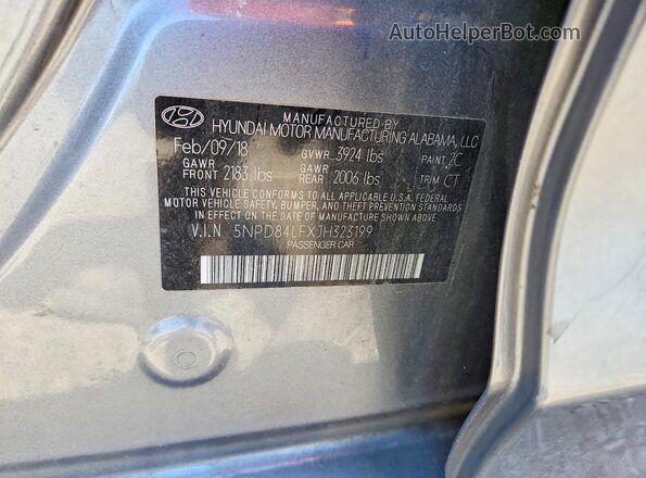 5NPD84LFXJH323199 2018 HYUNDAI ELANTRA Gray Widok komory silnika