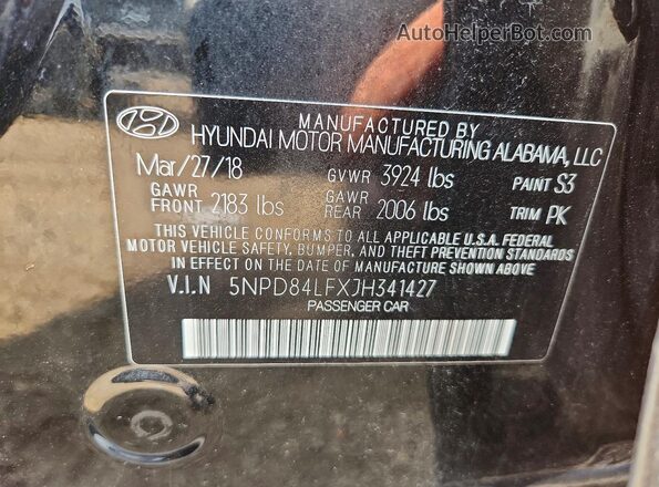 5NPD84LFXJH341427 2018 HYUNDAI ELANTRA Black Vista del compartimento del motor