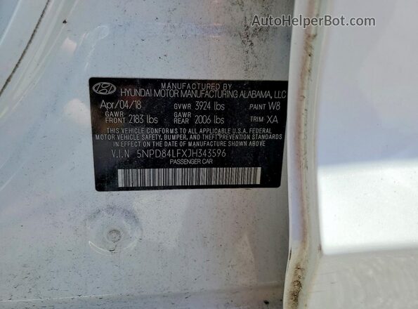 5NPD84LFXJH343596 2018 HYUNDAI ELANTRA White Widok naklejki z numerem VIN