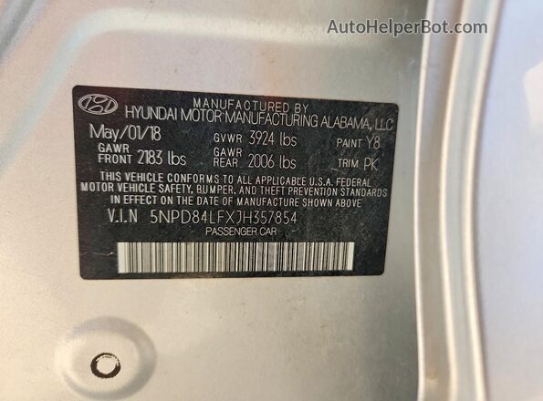 5NPD84LFXJH357854 2018 HYUNDAI ELANTRA Silver Вид підкапотного простору