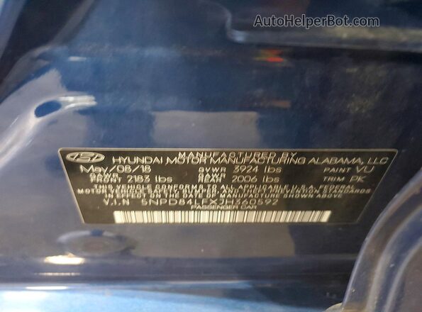 5NPD84LFXJH360592 2018 HYUNDAI ELANTRA Синий Вид подкапотного пространства
