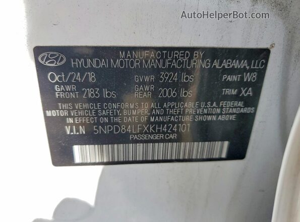 5NPD84LFXKH424101 2019 HYUNDAI ELANTRA White Engine compartment view