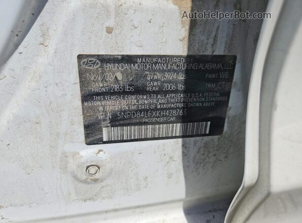 5NPD84LFXKH428763 2019 HYUNDAI ELANTRA White Engine compartment view