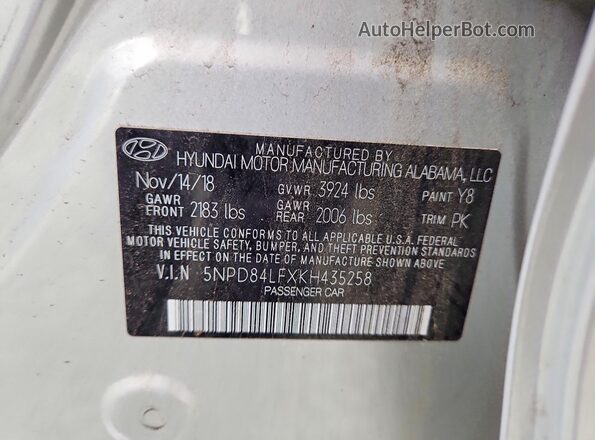 5NPD84LFXKH435258 2019 HYUNDAI ELANTRA Silver VIN sticker view