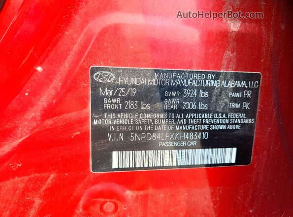 5NPD84LFXKH483410 2019 HYUNDAI ELANTRA Red Engine compartment view