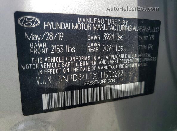 5NPD84LFXLH503222 2020 HYUNDAI ELANTRA Silver Շարժիչի բաժամունքի տեսք