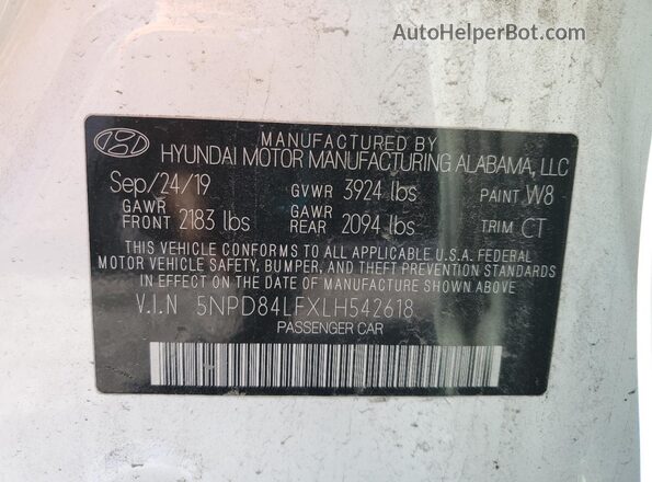 5NPD84LFXLH542618 2020 HYUNDAI ELANTRA White Vista del compartimento del motor