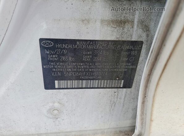 5NPD84LFXLH570774 2020 HYUNDAI ELANTRA Белый Вид подкапотного пространства