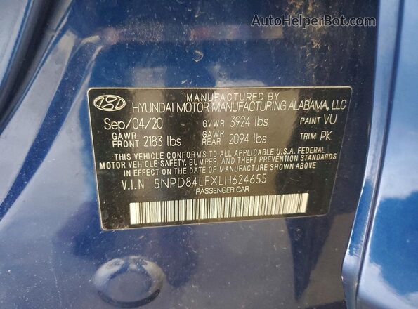 5NPD84LFXLH624655 2020 HYUNDAI ELANTRA Blue Շարժիչի բաժամունքի տեսք