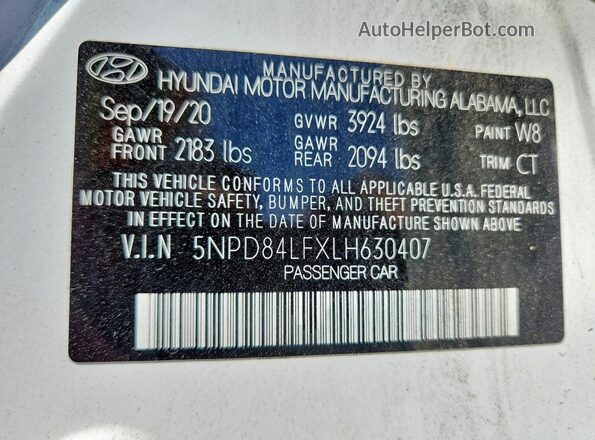 5NPD84LFXLH630407 2020 HYUNDAI ELANTRA White Vista del compartimento del motor