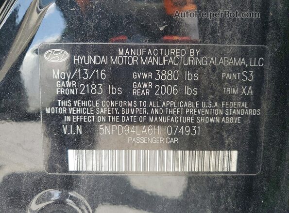 5NPD94LA6HH074931 2017 HYUNDAI ELANTRA Black Engine compartment view