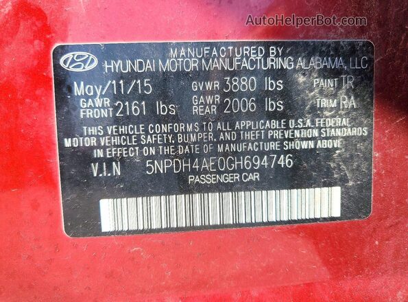 5NPDH4AE0GH694746 2016 HYUNDAI ELANTRA Красный Вид подкапотного пространства